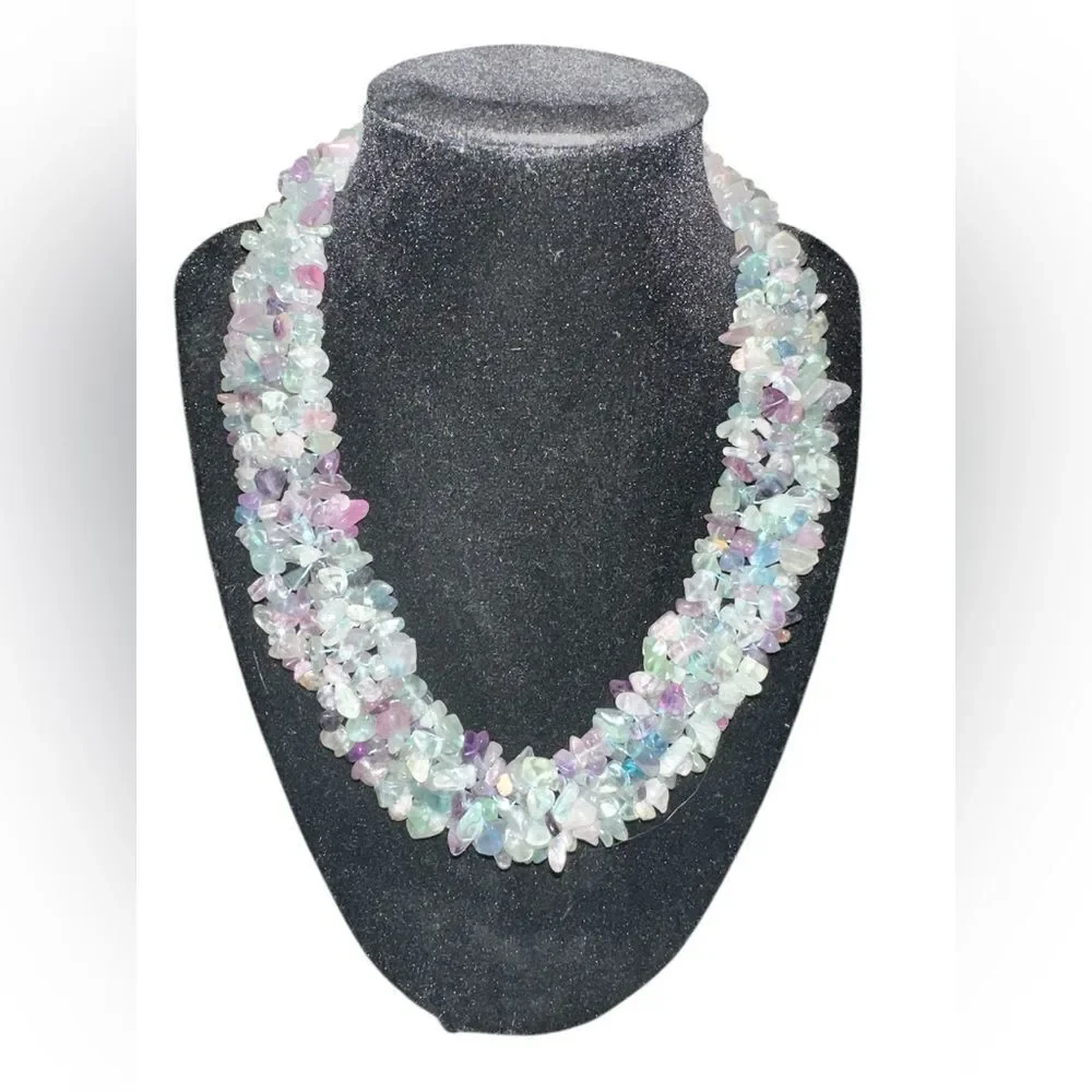 Beautiful Rainbow Fluorite Chips Necklace. 16 inches long. - Picture 2 of 6